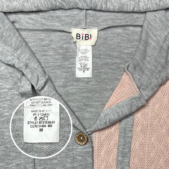 BiBi Pink and Grey Half Button Sweatshirt Hoodie - Picture 2 of 5